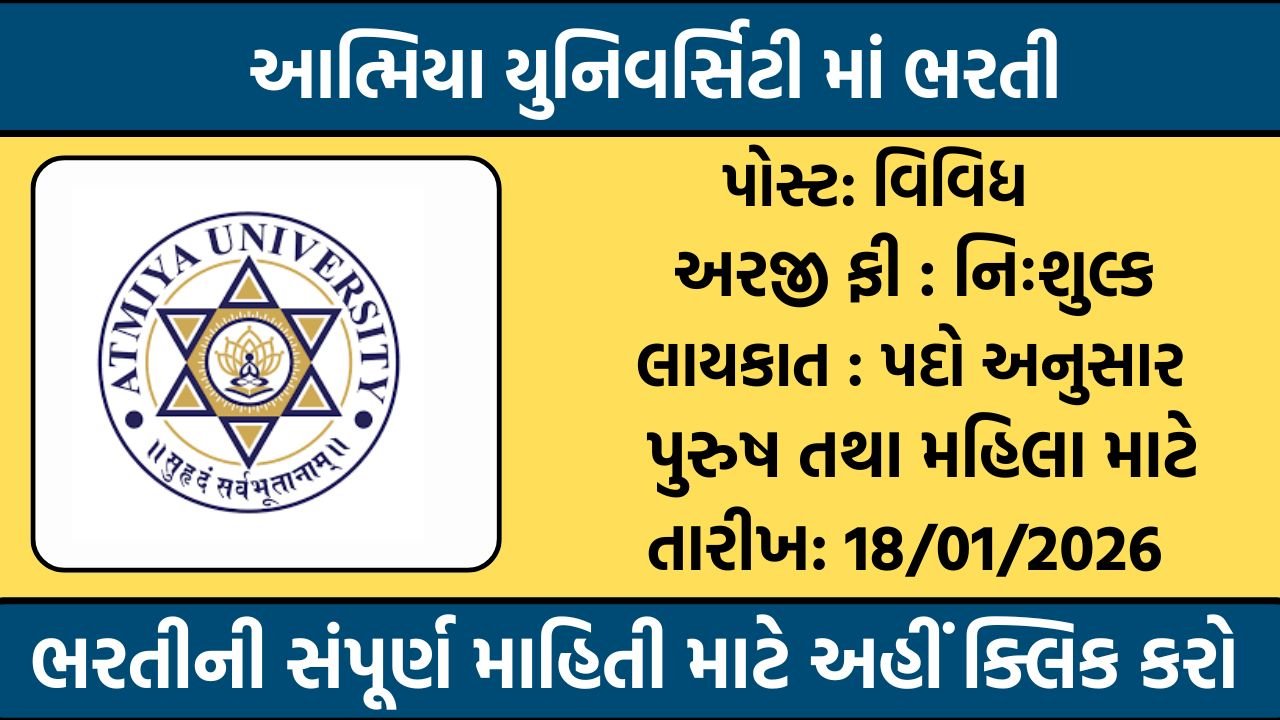 Atmiya University Recruitment